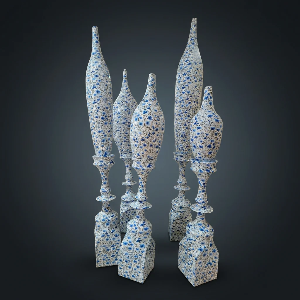 Blue Floral Ceramic Bottle Vase Set