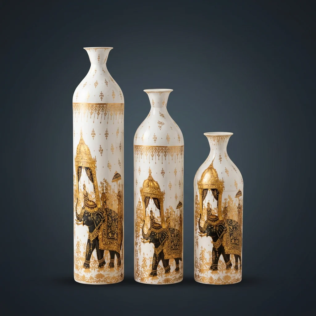 Elephant Motif Vase Trio