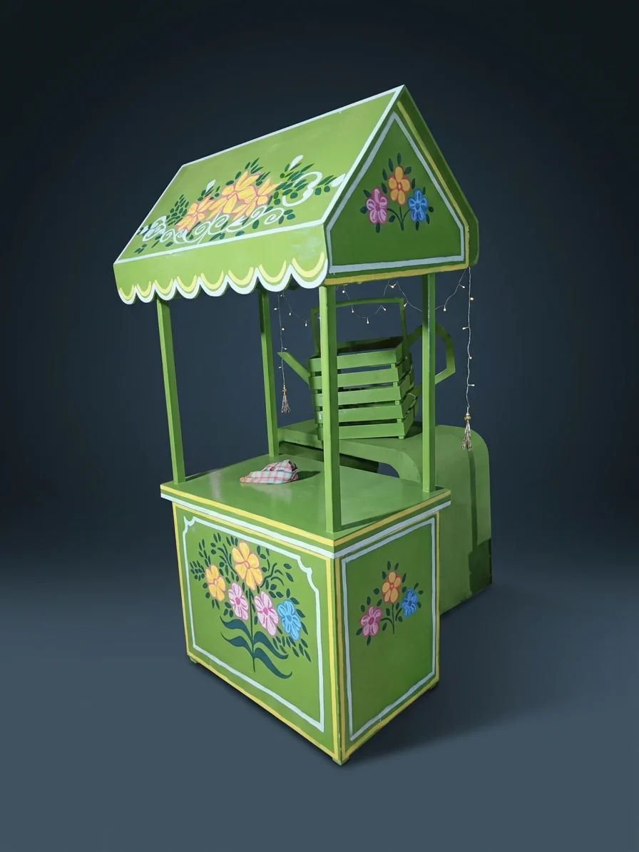 Green Floral Painted Flower Cart
