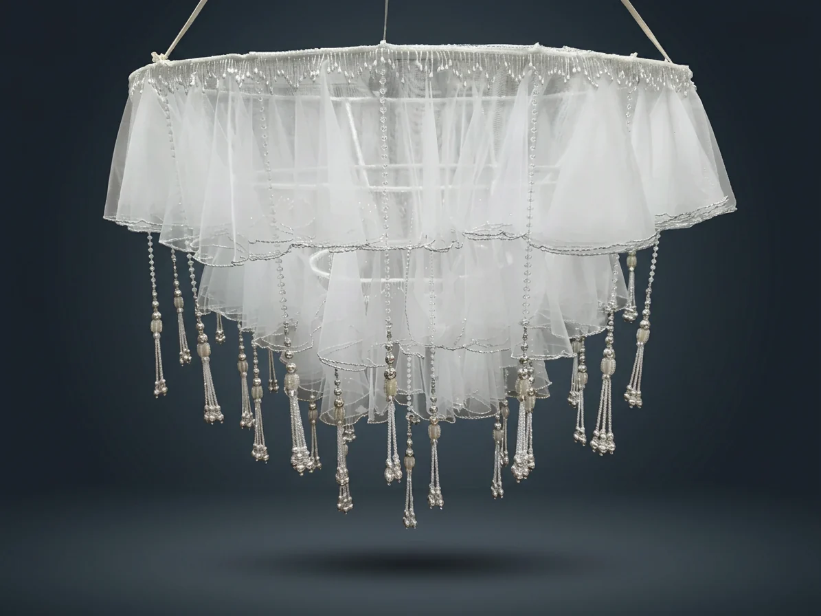 White Frill Beaded Chandelier
