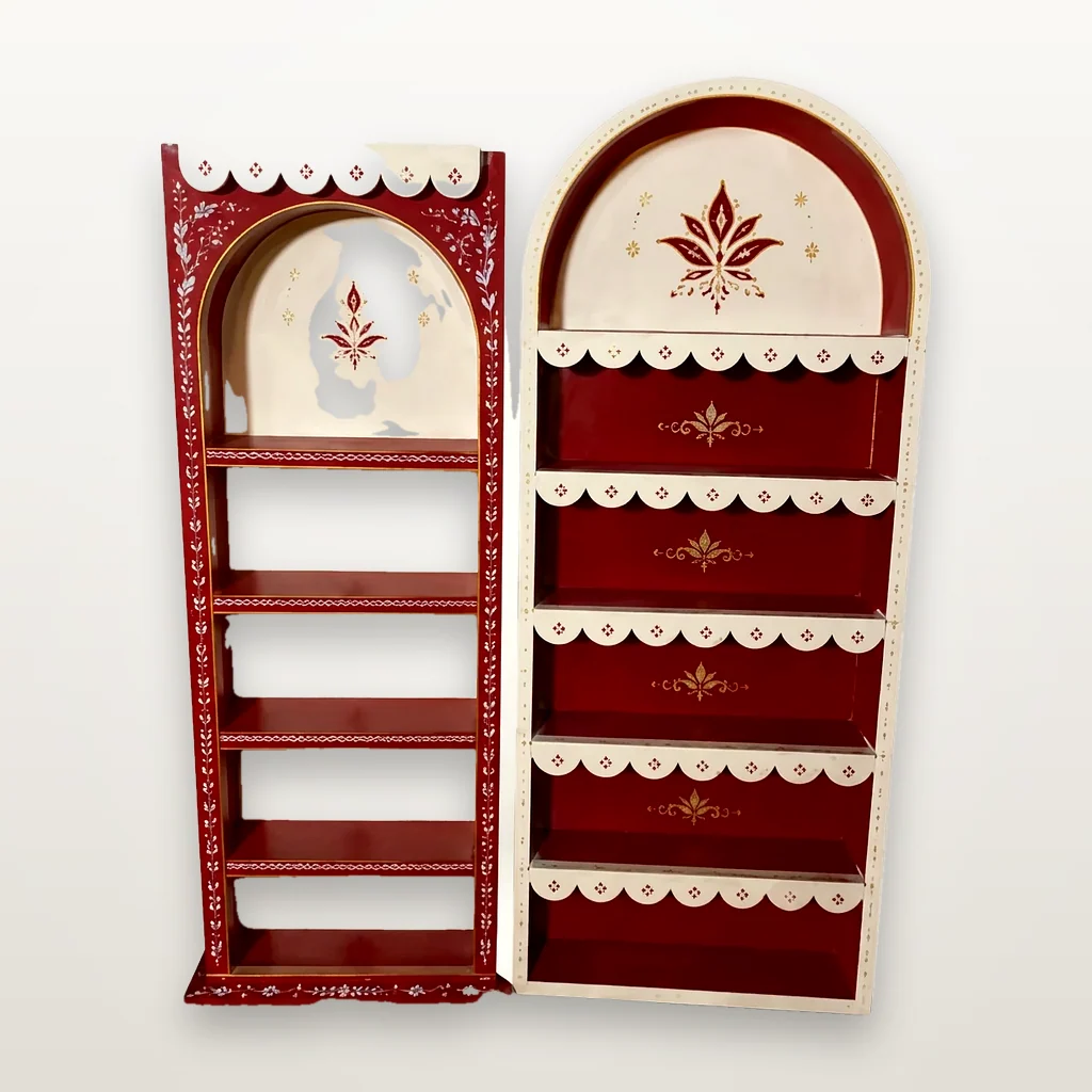 Maroon Arch Display Shelf Pair