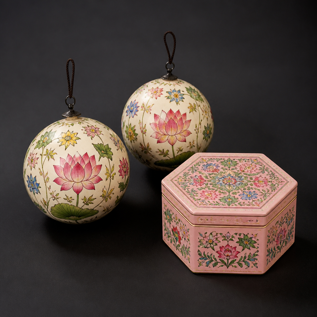 Hand-Painted Lotus Ball Decor Set
