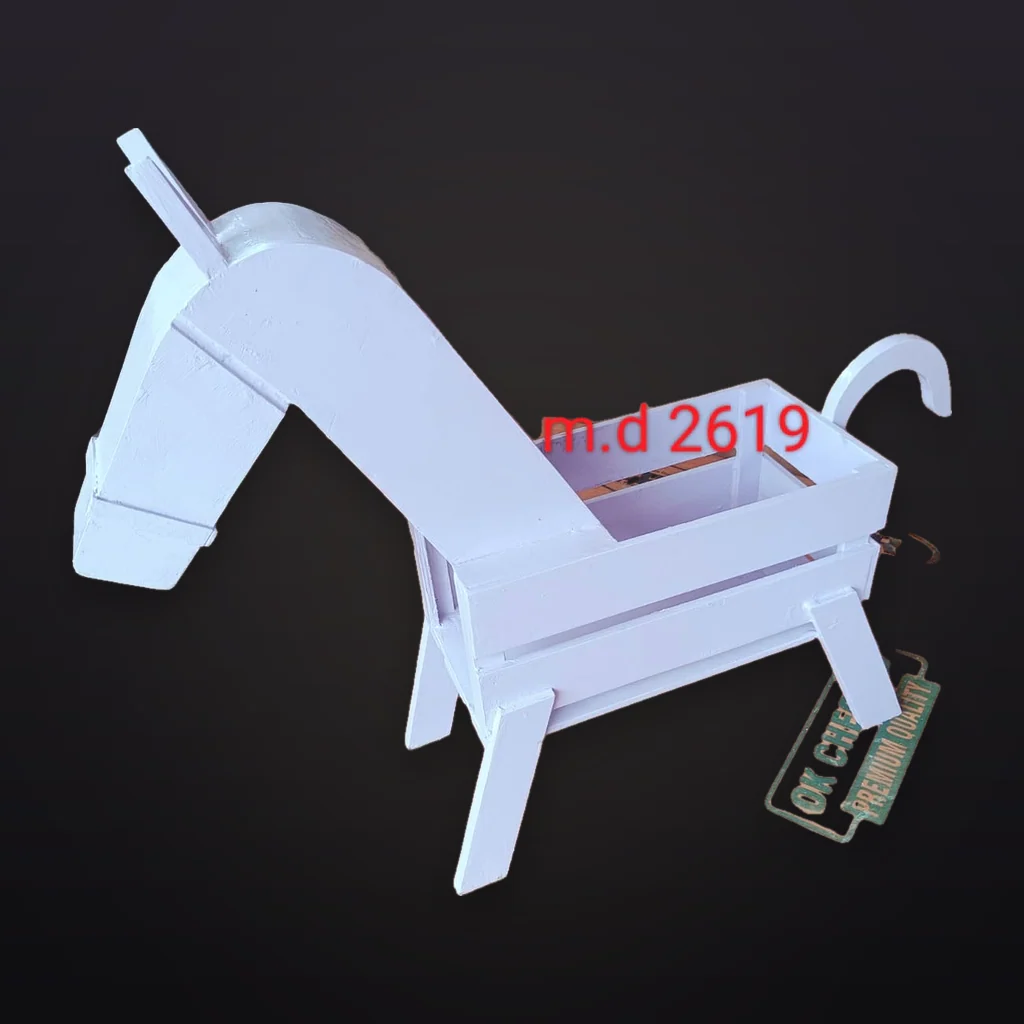 White Wooden Horse Cart Planter