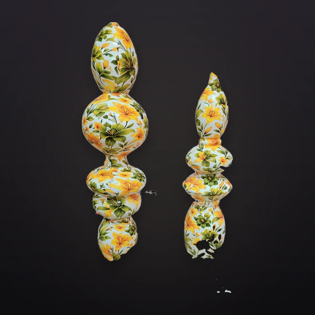 Floral Printed Globe Ball Pillar Pair